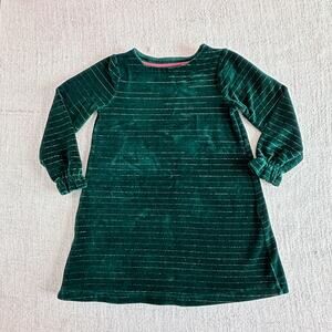 Mini Boden Emerald Green & Gold Stripe Velour Dress VGUC 5/6